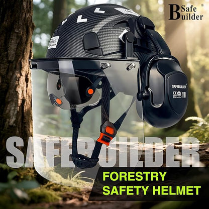 Forestry Safety Helmet with Build-in Visor Mesh Face Shield Ear Muffs 4 in 1 Chainsaw Safety Hard Hats