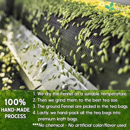 FreshDrinkUS, Premium 75 Fennel Seed Tea Bags – 100% Natural & Pure, Handmade Herbal Tea, Eco-Friendly, Fresh Aroma, Made with Natural Material Tea Bags. No Sugar, No Caffeine, No Gluten, Vegan.