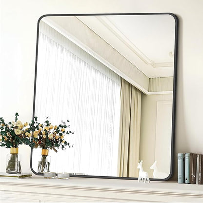 FORBATH Bathroom Mirror 36" x 36"，Large Square Wall Mirror with Black Aluminum Frame Rounded Corner, Wall Mounted Mirror for Bathroom Bedroom Entryway Living Room