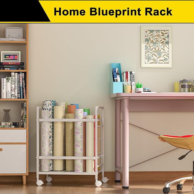 Blueprint Storage Rack, Blueprint Holder with Wheels, Used for Storing Blueprint/Carpet/Map/Poster/Architectural Construction Plan, 20 Slots, 2 Brakes, Silent wheel for Home, Office, School(Black)