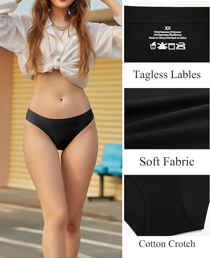 FINETOO 6 Pack Women’s Seamless Hipster Underwear No Show Panties Invisibles Briefs Soft Stretch Bikini Underwears XS-XL