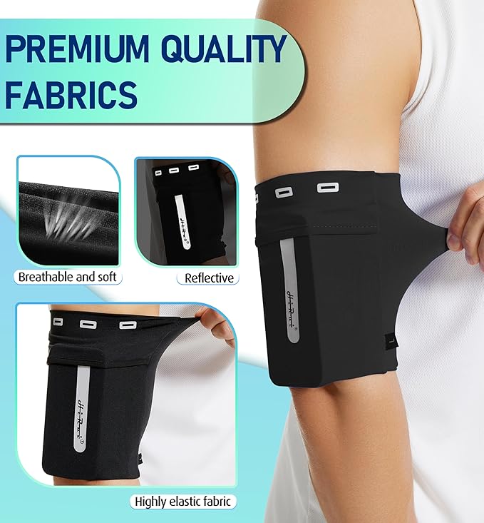 HiRui Running Armband Sleeve Universal Sports Armband Cell Phone Holder Armband for Exercise Workout, Compatible with iPhone 16/15/14/13/Plus/Pro Samsung Galaxy All Phones (L, Black)