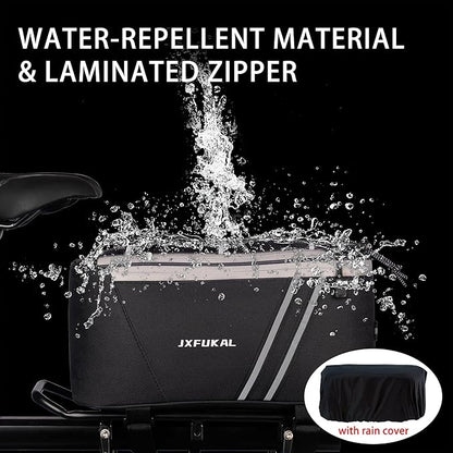 JXFUKAL Rear Bike Rack Bag with Rain Cover, 7L/9L/10L/12L Waterproof Bicycle Ebike Saddle Bag Cycling Pannier Trunk Carrier with Reflector & Adjustable Cord for Commuter Travel Outdoor