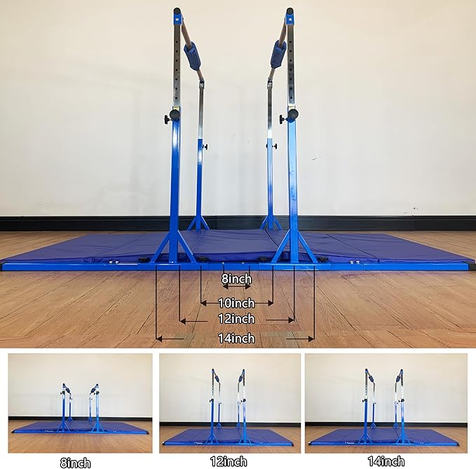 Gymnastics Double Horizontal Bars 3Play Parallel Bars Uneven Bars Gymnastics Training Kip Bar with 304 Stainless Steel Regulating Arms & Fiberglass Rail for Indoor Outdoor Home Club Use