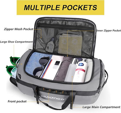 40L/60L/90L Large Waterproof Duffle Bag Backpack for Men, Mens Duffel Backpack Bags for Traveling, Heavy Duty (Grey, 60L)