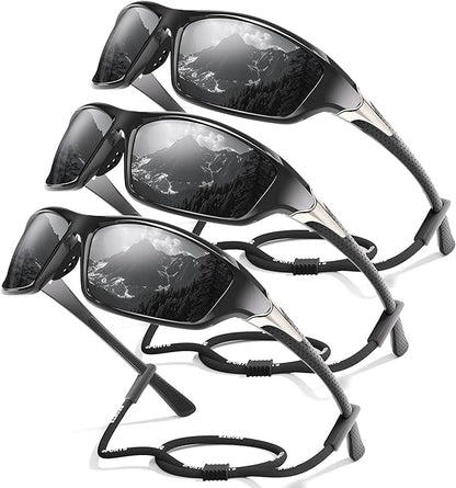 3 Pack Polarized Sports Sunglasses for Men, Mens Sunglasses Wrap Around UV400 Protection for Cycling Fishing Driving