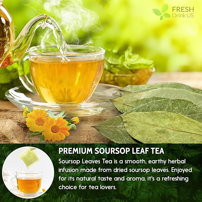 FreshDrinkUS, Premium 30+ Soursop Graviola Dried Leaves, Natural Whole Soursop Leaves, Wildcrafted, Hoja Guanabana, Loose Leaf Herbal Tea, No Gluten, Vegan