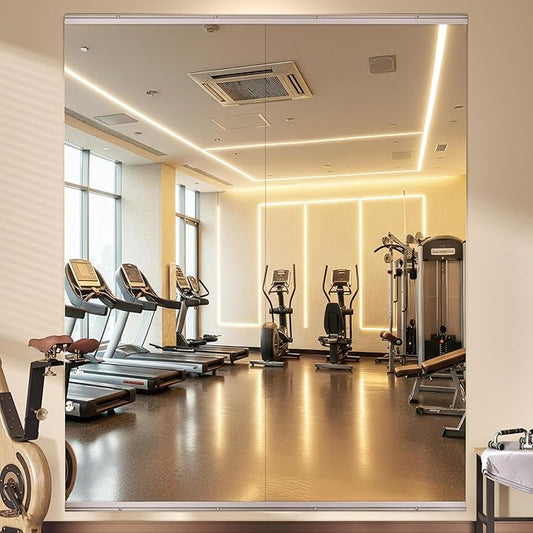 Hasipu Home Gym Mirror, 55.1" x 23.6" x 2 PCS Frameless Wall Mounted Mirrors, Large Body Mirror for Home Gym, Yoga Studio, Bedroom, Silver Tempered Glass