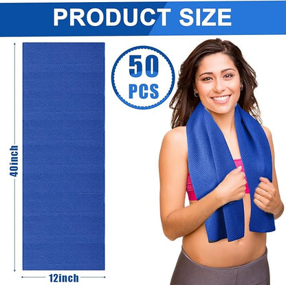 Shellwei 50 Pcs Cooling Towel 40 x 12 Inch Microfiber Workout Towels Breathable Chilly Towel Ice Cool Cold Towels Bulk Fast Drying Absorbent Sweat Rag for Neck Yoga Sports Golf Gym