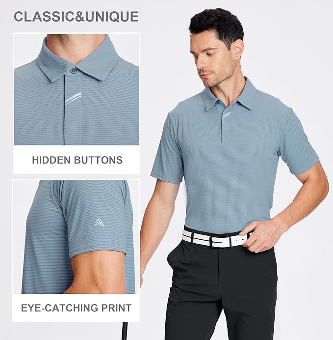 Esabel.C Jacquard Golf Shirts for Men Moisture Wicking Short Sleeve Performance Dry Fit Active Mens Polo Shirts