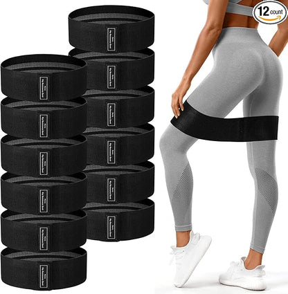 12 Pcs Fabric Resistance Bands for Working Out Booty Workout Stretch Exercise Bands Non Slip for Legs Squat Resistance Loop for Women Men Starter Butt Hip Thigh Fitness