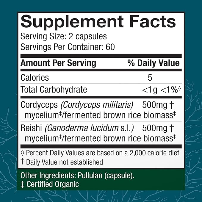 Host Defense CordyChi Capsules - Energy & Immune Support Supplement - Cordyceps & Reishi Mushroom Supplement for Relaxation & Respiratory Support - Aids Against Tiredness - 120 Capsules (60 Servings)*