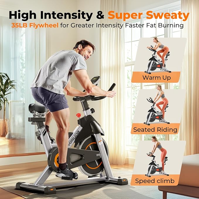 YOSUDA Exercise Bike, Brake Pad Stationary Bike for Home with Exclusive App, Magnetic Indoor Cycling Bike with 300 lb Weight Capacity, Low Noise, Tablet Holder and Fitness Courses for Weight Loss