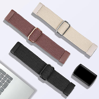 Braided Solo Loop Bands Compatible with Fitbit Charge 6/Charge 5, 3 Pack Adjustable Stretchy Wristbands Soft Woven Nylon Replacement for Fitbit Charge 5/Charge 6 Tracker Smart Watch for Women Men