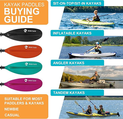 Kayak Paddle Premium Carbon Fiber Paddle with Reinforced PP + Fiberglass Blade, Floating Adjustable Kayaking Oars, 3 Piece, 220-240 cm/86-94 Inches, 240-260 cm/94-102 Inches
