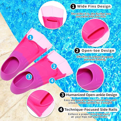Kids Swim Fins,Short Comfortable Flippers for Lap Swimming and Training for Child,Girls,Boys,Beginners