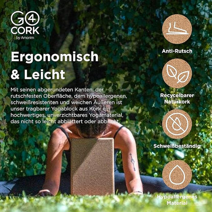 Go4Cork Cork Yoga Block for Yoga, Pilates & Meditation | Non-Slip, Hypoallergenic, Sustainable, Non-Toxic Yoga Block