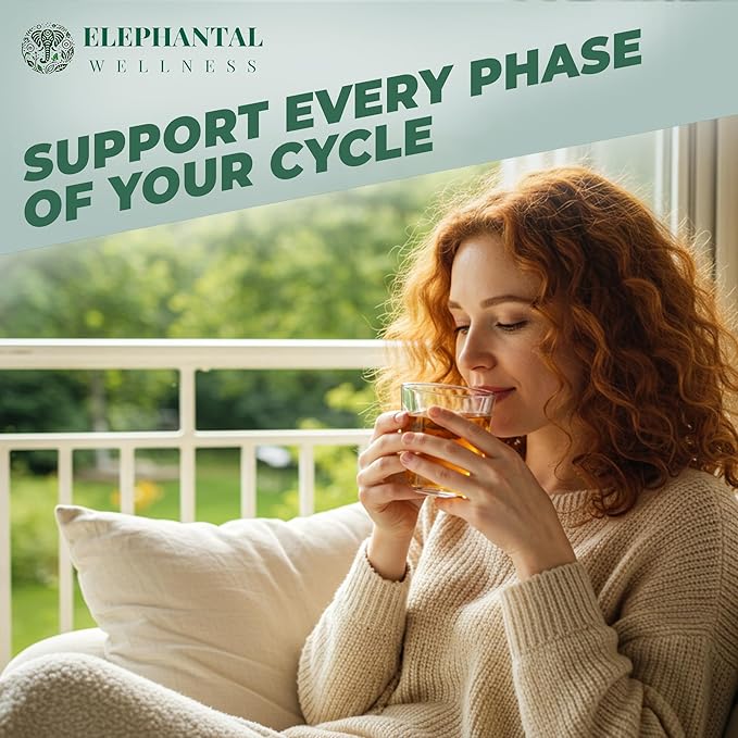 Elephantal Wellness Premium Hormone Herbal Tea | PCOS, Hormonal Balance & Mood Support with Chaste Berry, Shatavari, Dong Quai & Black Cohosh | Handmade, Non-GMO, Caffeine-Free Loose Leaf Blend | 2oz Loose Leaf, 20 Servings