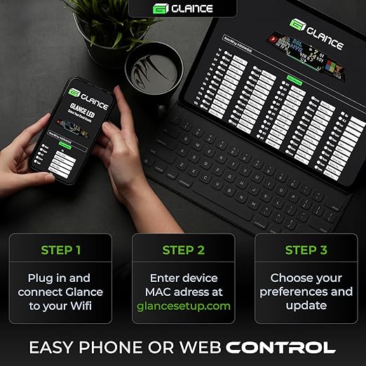 Glance LED Ticker: Real-Time Sports, Stock & Crypto Updates|No Subscription Required|Smart Clock|Home, Office & Man Caves|Great Gift Sports Fans & Investors Black 13/inch x 7/inch SN2000