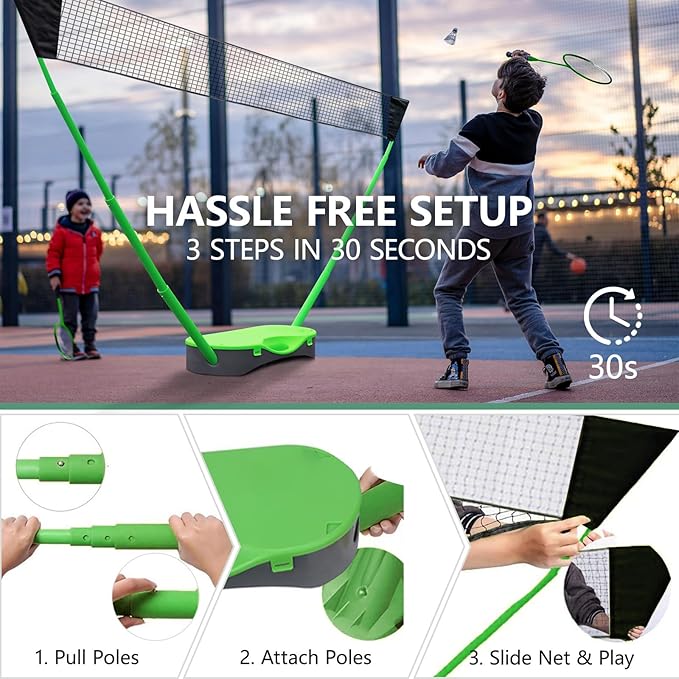 FBSPORT Badminton Set, Badminton Sets for Backyards, Portable Badminton Net Set with 2 Badminton Rackets 2 Shuttlecocks,10x5ft Net, Storage Base, Easy Setup for Backyard Combo Complete Badminton Set