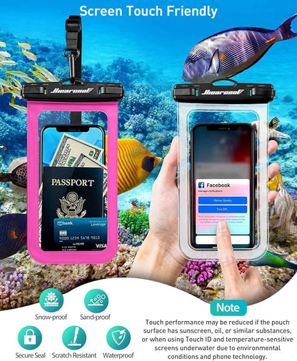 Hiearcool Universal Waterproof Phone Pouch,IPX8 Cell Phone Waterproof Case Up to 8.3" for iPhone 17 16 15 14 13 Pro Max,Beach Essentials Vacation Must Haves-Clear&Bright Red-2Pack