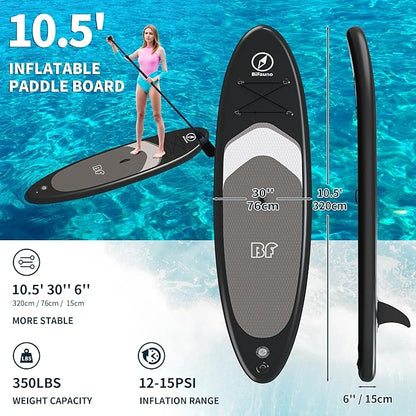 Inflatable Stand Up Paddle Board with SUP Accessories & Backpack. Paddle Boards for Adults. Non-Slip Deck, Wide Stance, Bottom Fin, Double Action Pump.