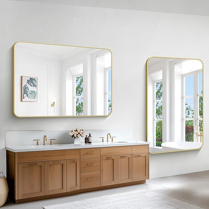 Gold Bathroom Mirror,55x36 inch Wall Mirror for Bathroom Wall Mounted,Round Rectangle Mirror for Bathroom Over Sink,Modern Frame for Home Decor Living Room,Bedroom Entryway,Horizontal/Vertical