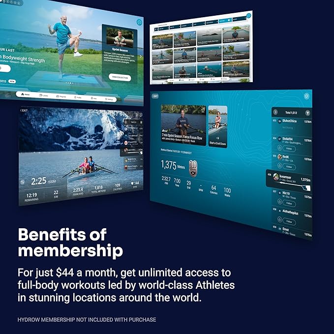 Hydrow Wave Rowing Machine with 16" HD Touchscreen & Speakers - Foldable | Live Home Workouts, Subscription Required