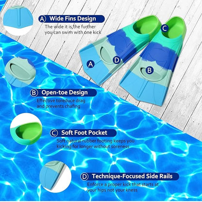 Kids Swim Fins,Short Kids Fins Youth Swimming Flippers for Lap Swimming Training for Children Girls Boys Beginners