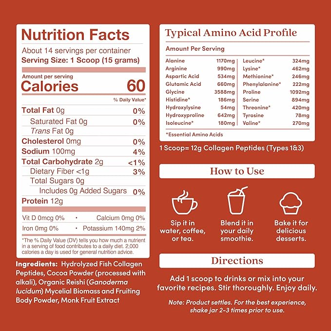 Further Food Chocolate Marine Collagen Peptides Powder, Wild Caught, Sustainable, Type 1, 2 & 3 Collagen, Gut + Joint Support, Hair, Skin, Nails, Sugar-Free 7.41 oz