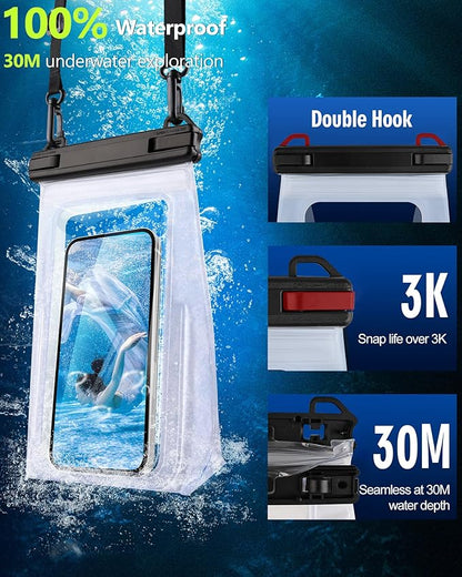 IPX8 Waterproof Phone Pouch Floating, [Expandable Space] Waterproof Bag, Cell Phone Dry Bag with Adjustable Lanyard for iPhone Samsung Google Up to 7.0" White