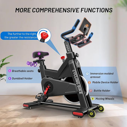 Exercise Bike, Stationary Bike for Home Cardio with Comfortable Seat Cushion, Adjustable Seat Handle, iPad Holder & 350 lbs Weight Capacity