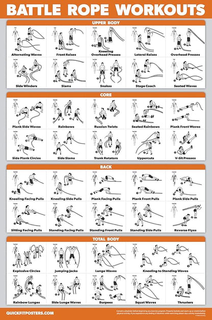 16 Pack - Exercise Workout Poster Set: Dumbbell , Suspension , Kettlebell , Bands , Medicine Ball , Battle Rope , Stretching , Bodyweight , Barbell , Yoga , Exercise Ball (PAPER - NOT LAMINATED , 18" x 24" )