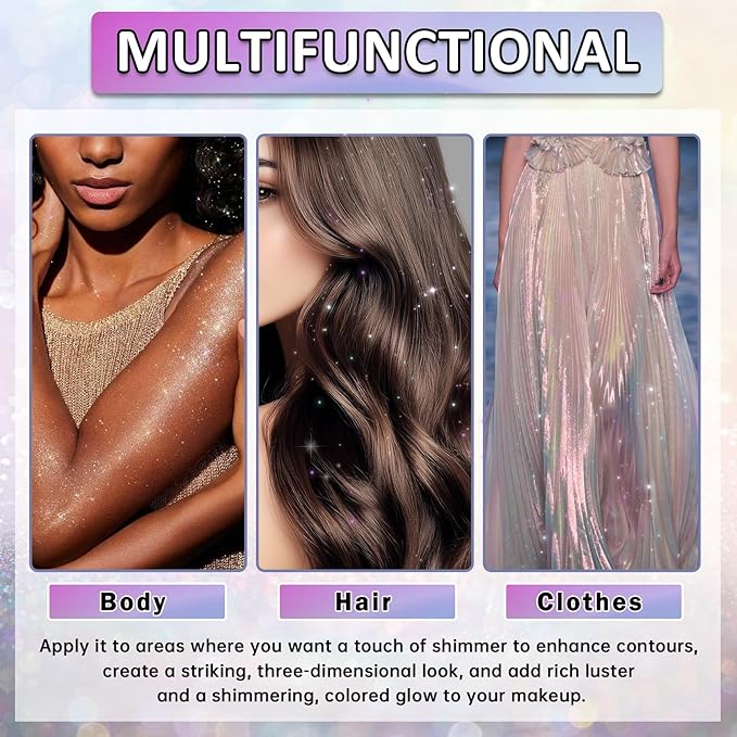 Body Glitter Spray, 150ML Shiny Glitter Spray for Hair Body and Clothes, Long-Lasting Quick-Drying Holographic Ultra Fine Powder Glitter Hairspray for Festival Rave Stage Prom 5.2 Fl Oz