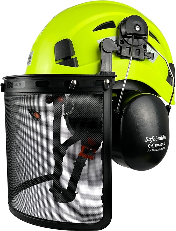 Forestry Safety Helmet with Build-in Visor Mesh Face Shield Ear Muffs 4 in 1 Chainsaw Safety Hard Hats