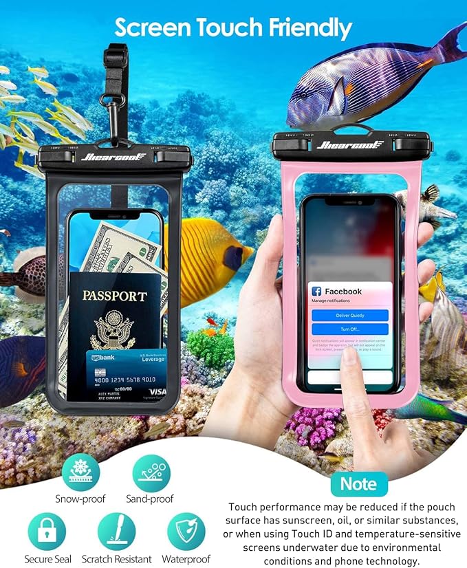 Hiearcool Universal Waterproof Case, Waterproof Phone Pouch Compatible for iPhone 17 16 15 14 13 Pro Max XS Plus Samsung Galaxy S22 Cellphone Up to 8.3", IPX8 Cellphone Beach Bag for Travel - 2 Pack