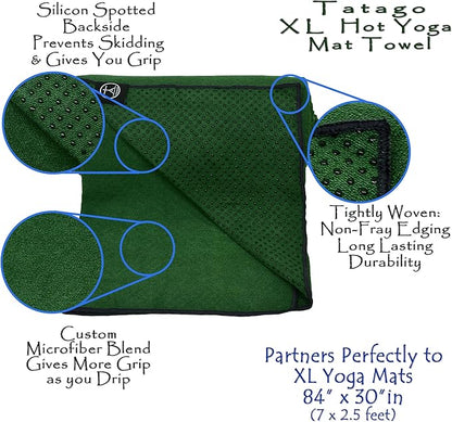 Tatago Hot Yoga Mat Towel Non Slip for Hot Yoga (72-84 inch Mats) Our Hot Yoga Towel Non Slip Silicone Dabs & Absorbent Microfiber Blend Gives You More Grip As You Drip! (Ezmeraldo, XL - 84")