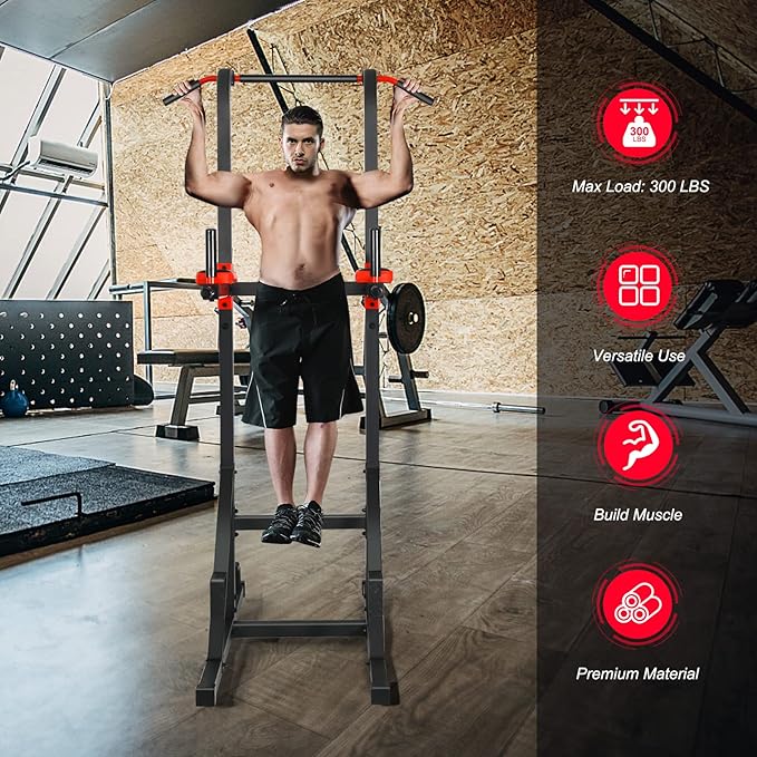 GYMAX Multi-function Power Tower, Heavy-duty Pull Up Bar Stand for Pull-ups, Push-ups, Vertical Knee, Leg Raises, Dip Stand, Strength Training, Workout Dip Station for Home, Gym, Fitness Equipment
