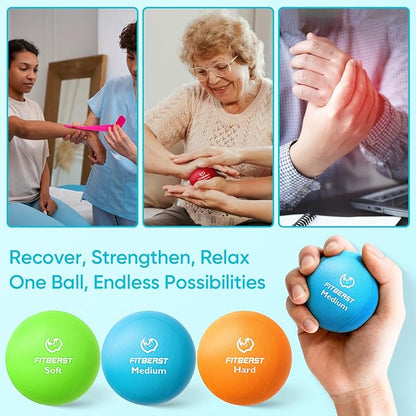 FitBeast Grip Strength Trainer, Finger Exerciser, Stress Balls for Adults 6-Piece Set, Hand Therapy for Strength, Recovery & Stress Relief, Forearm Strengthener for Men, Women & Seniors