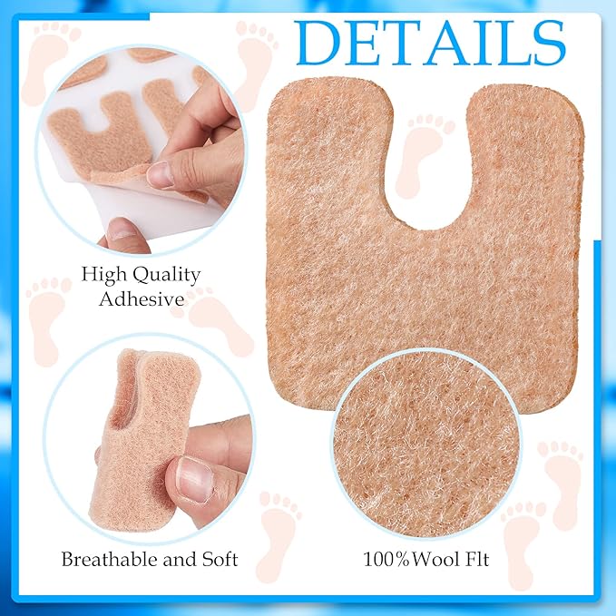 Boao 120 Pcs Callus Pads 1/4" Thick U Shaped Metatarsal Corn Pads Felt Callus Cushions Adhesive Corn Protectors for Men Women Feet Toes Pain Relief Blister Prevention