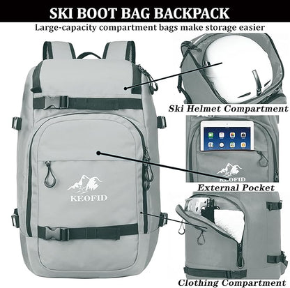 KEOFID 50L Ski Boot Bag Backpack, Waterproof Ski Bag, Travel Backpack for Ski Helmet, Snowboard