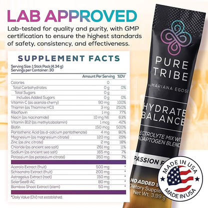 Electrolytes Powder Packets - Sugar Free Hydration Powder Drink Mix Loaded with 6 B Vitamins & Minerals - Energy Drink for Muscle and Mood Support - Passion Fruit Flavor - 30 Servings