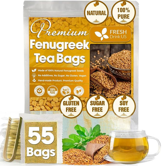 FreshDrinkUS, Premium 55 Fenugreek Tea Bags, 100% Natural & Pure from Fenugreek. Fenugreek Herbal Tea. Made with Natural Material Tea Bags. No Sugar, No Caffeine, No Gluten, Vegan.