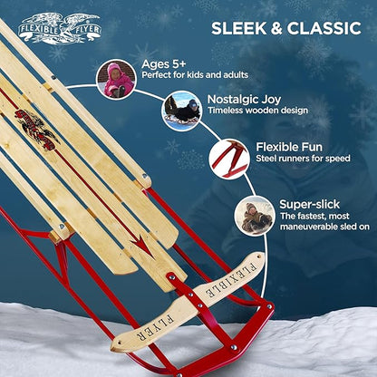 Flexible Flyer Metal Runner Sled. Steel & Wood Steering Snow Slider