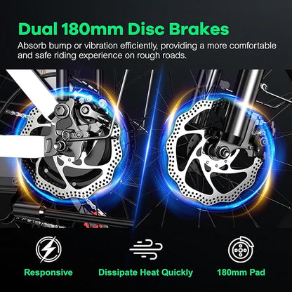 Foldable Electric Bike for Adults, 30+MPH, 48V 20Ah Removable Lithium Battery up to 80Miles, 20" Fat Tire 1000W Peak Motor Dirt Ebike Adult Electric Bicycle for Commute Beach Mountain E Bike