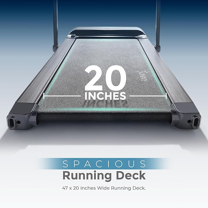 Sunny Health & Fitness Strider Foldable Treadmill, 20-Inch Wide Running Belt with Optional Exclusive SunnyFit™ App and Enhanced Bluetooth Connectivity