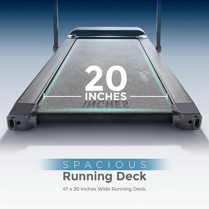 Sunny Health & Fitness Strider Foldable Treadmill, 20-Inch Wide Running Belt with Optional Exclusive SunnyFit™ App and Enhanced Bluetooth Connectivity