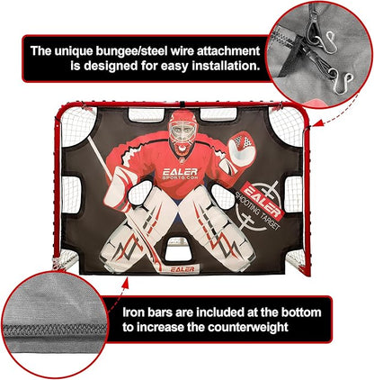 EALER Hockey Goal with Shooting Targets – 6′×4′ Portable Street & Ice Goal, Heavy-Duty 2″ Steel Frame, 11 Target Holes, Tear-Proof Fabric, Official Size, Easy Backyard Assembly