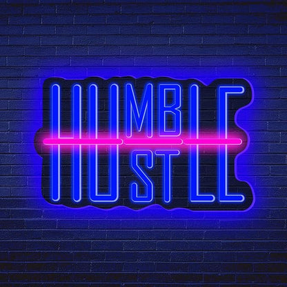 Humble&Hustle Neon Sign Light Up for Wall Decor Hustle Led Sign for Gym Small Acrylic Art Decor for Office Bedroom Decorations 16.54x9.45 inch