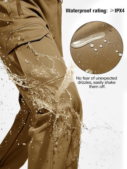 FREE SOLDIER Men's Outdoor Softshell Fleece Lined Cargo Pants Snow Ski Hiking Pants with Belt